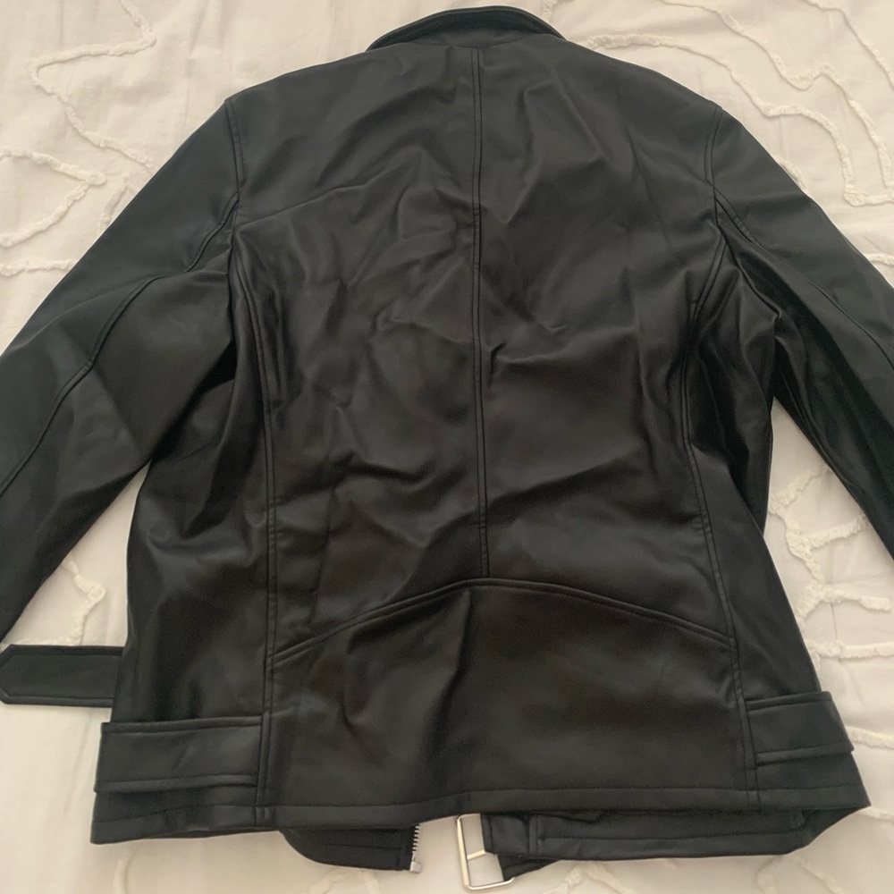 Missguided Premium Longline Faux Leather Biker Jacket Black - Picture 3 of 3